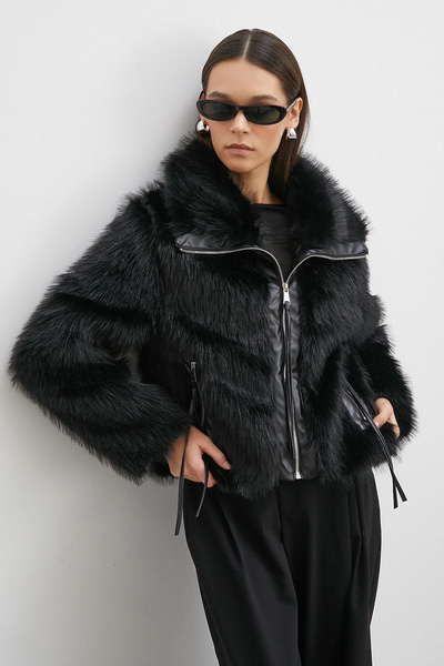 Never more Leather Paneled Lolita Coat Black