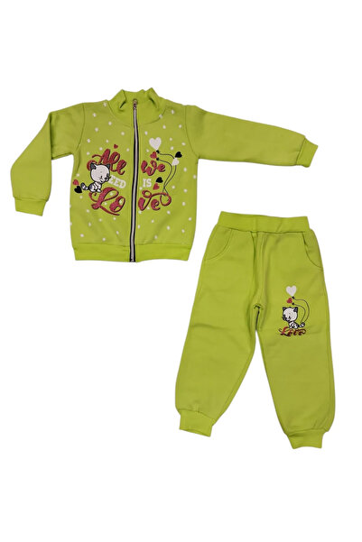 Ravza Girl's Cat Thick Cardigan Set