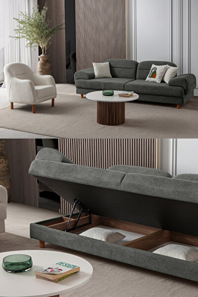 Eymense Lizbon Yataklı Sandıklı Koltuk Takımı 3+1 Antrasit