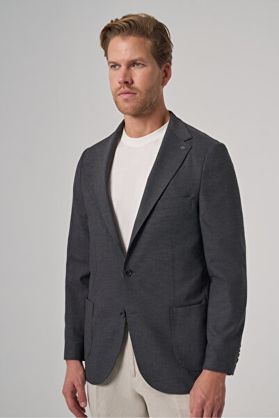 Morven Men's Anthracite Wool Slim Fit Mono Collar Jacket