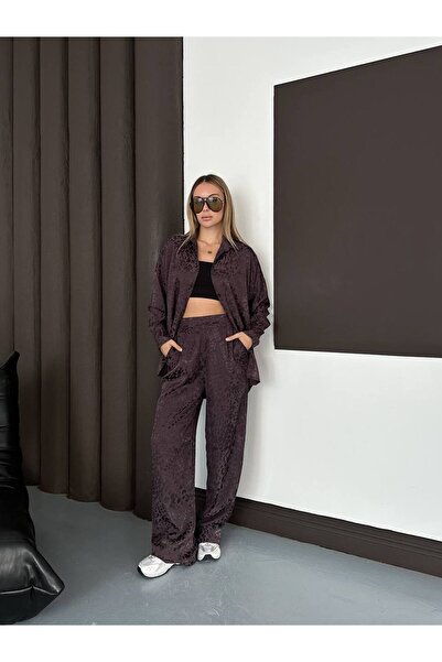 alenmoda Patterned Satin Shirt Set