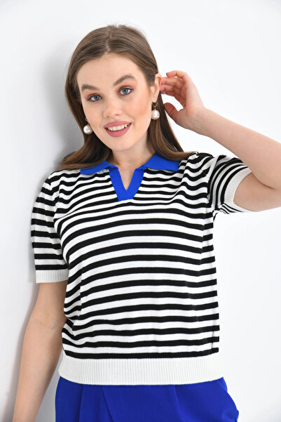 Park Karon    Women's Polo Neck Striped Knitwear Sweater