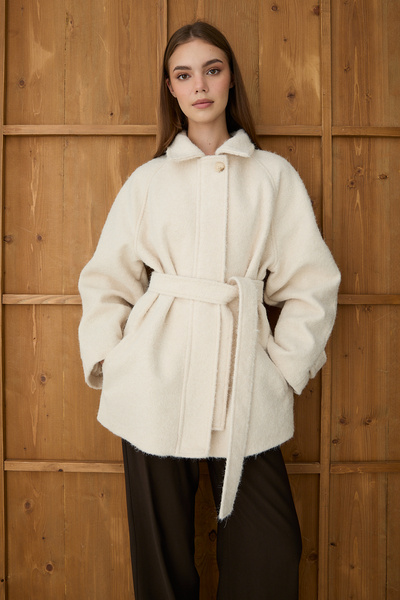 JASTE Women's Mock Neck Button Belted Cashmere Coat