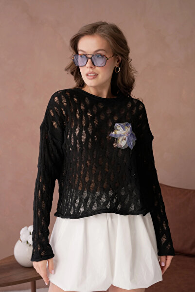 Park Karon Women's Crew Neck Knit Detail Knitwear Sweater