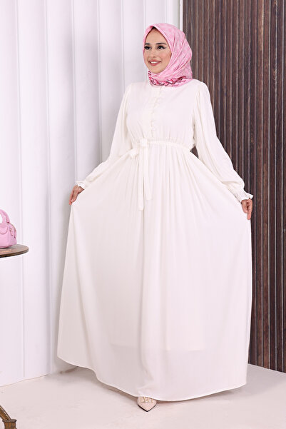 Bym Fashion Button Detail Dress 6055 Ecru