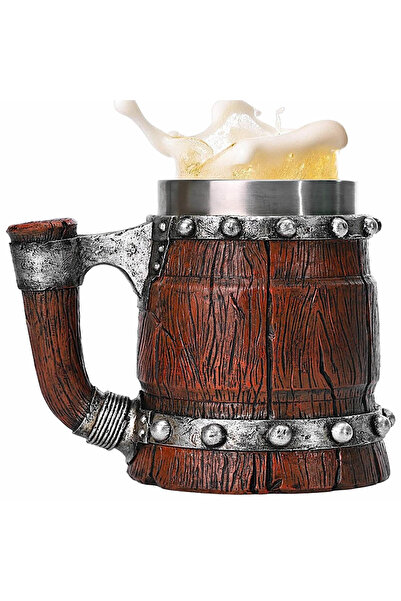 Partenya Premium Paslanmaz Çelik İç Hazneli Ahşap Görünümlü Bira Kupası – Var...