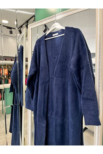 MRM MERAM BUTİK Adn Angora Cardigan - Dark Blue - Standard (Size 42-46 Compatible)