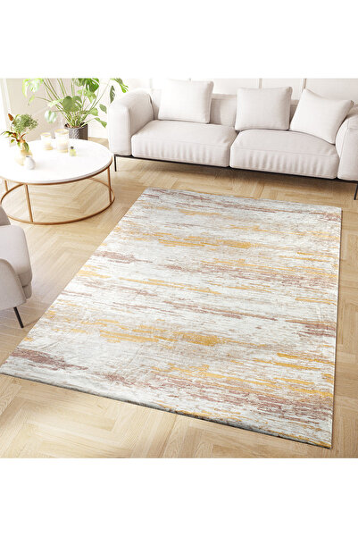 RENKLİBUTİK Modern Patterns Velvet Textured Elastic Sponge Non-Slip Washable Carpet Cover - 12 M2