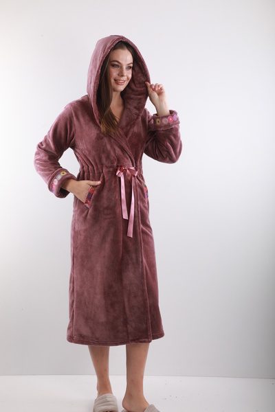 Wild Love Παλτό με κουκούλα με κέντημα από 100% μπαμπού – Μαλακά, ζεστά και κομψά ρούχα για το σπίτι