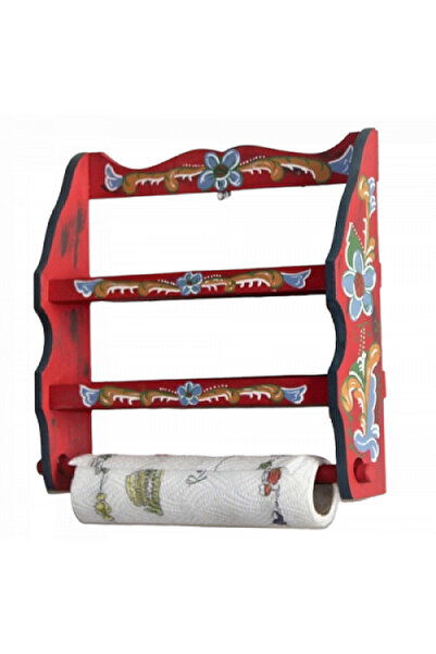 Decoratiuni Vintage Casa Retro Suport din lemn pentru prosop si condimente, rosu multicolor, pictat manual, 33 x 33 cm