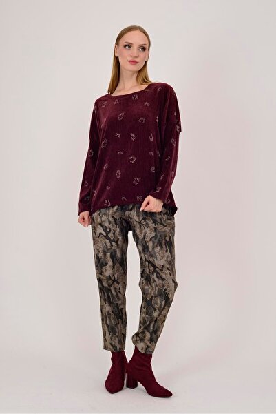 Park Moda 25584 Stone Embroidered Taupe Velvet Blouse