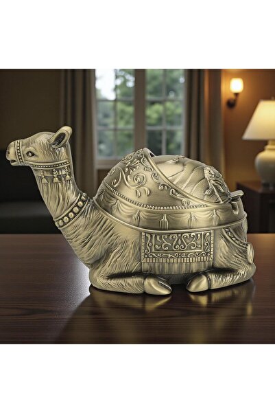 e-life shop Lüks İşlemeli Metal Deve Biblo Tütsülük Rüzgar Geçirmez Küllük Ço...