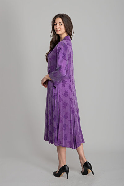 GUMANIZE Women's Shirt Collar Jacquard Cupro Dress