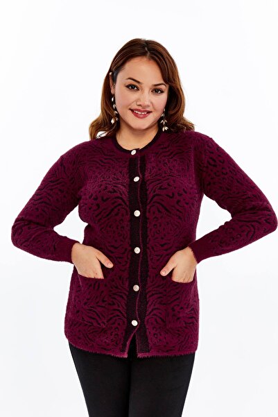 Laden Knitwear Large Size Women's Winter Bearded Thick Soft Mother Cardigan