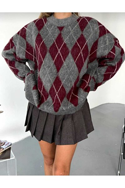 zezecollectıon Diamond pattern bicycle collar knit sweater