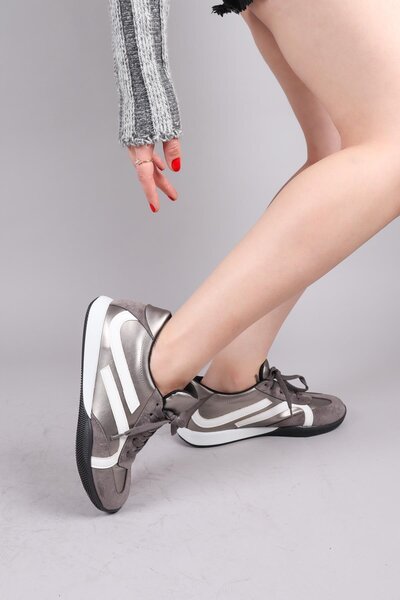 Birikon Orsa Leather Suede Garnished Sneakers Gray