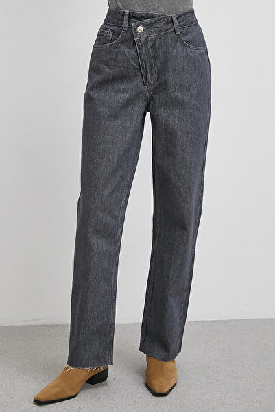 Never more Cross Zippered Raw Hem Button Jean Smoked