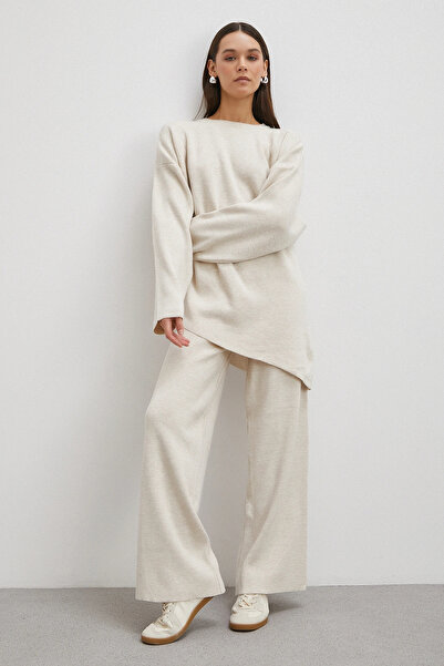 Never more Skirt with Crossed Pants Crew Neck Suit Ecru