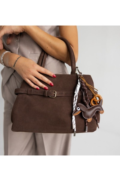 DIVA CHARMS Brown suede genuine leather bag
