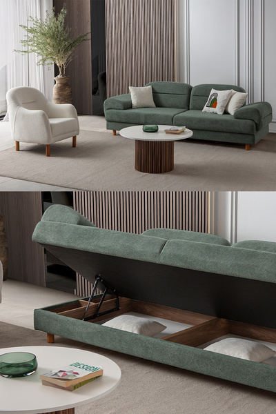 Eymense Lizbon Yataklı Sandıklı Koltuk Takımı 3+1 Yeşil