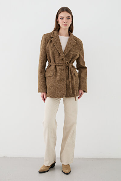 JASTE Women's Buttoned Belted Cashmere Jacket