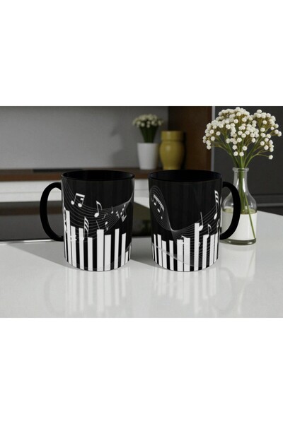 ALPŞAN TİCARET Piano Printed Mug Cup Gift for Music Teacher Mug Cup Sheet Music and Piano Mug Cup