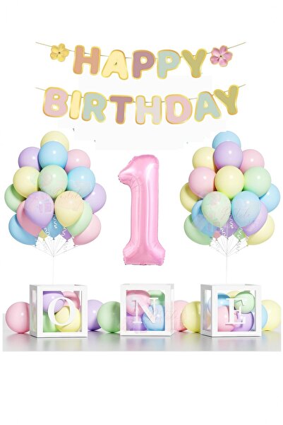 BİDOLUMUTLULUK One 1 Yaş Doğum Günü Kutlama Seti Parti Kutlama Eğlence Seti
