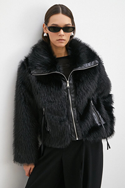 Never more Leather Paneled Lolita Coat Black