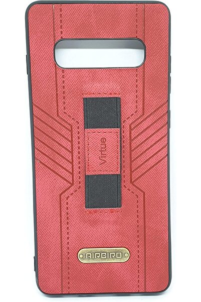 Generic Samsung Galaxy S10 Leather Back Protective Case with Grip by AirBird - Red, Synthetic Leather