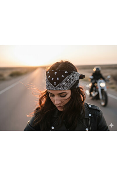 Gizemce Butik Siyah Kurukafa Motorsiklet İkili Bandana Hediyelik Eşya