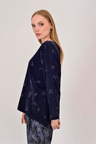 Park Moda 25584 Stone Embroidered Taupe Velvet Blouse