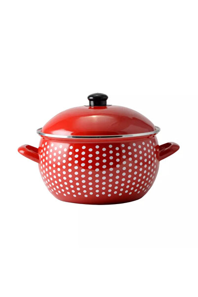Perfect Home Enameled steel pot with lid, red polka dot pattern, 24 cm, 6 liters