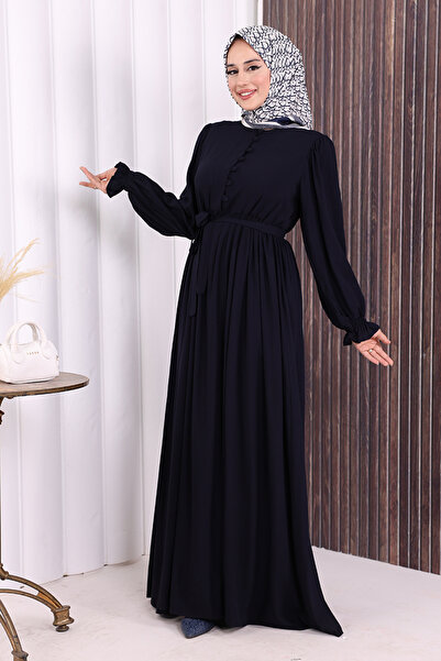 Bym Fashion Button Detail Dress 6055 Navy Blue