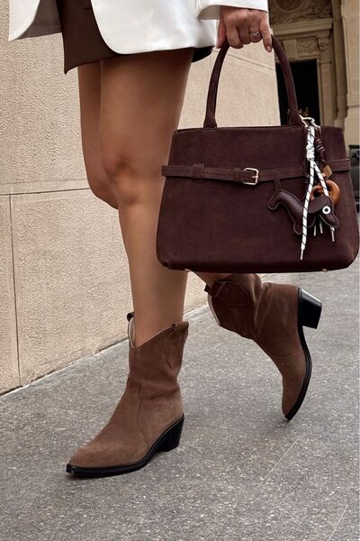 DIVA CHARMS Brown suede genuine leather bag