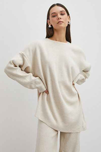 Never more Skirt with Crossed Pants Crew Neck Suit Ecru