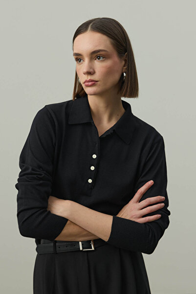 Fahhar Long Sleeve Polo Neck Knitwear Black