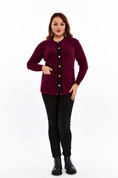 Laden Knitwear Large Size Women's Winter Bearded Thick Soft Mother Cardigan