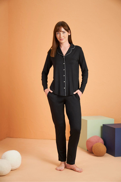 Kocabey Women's Long Sleeve Button Front Pajama Set