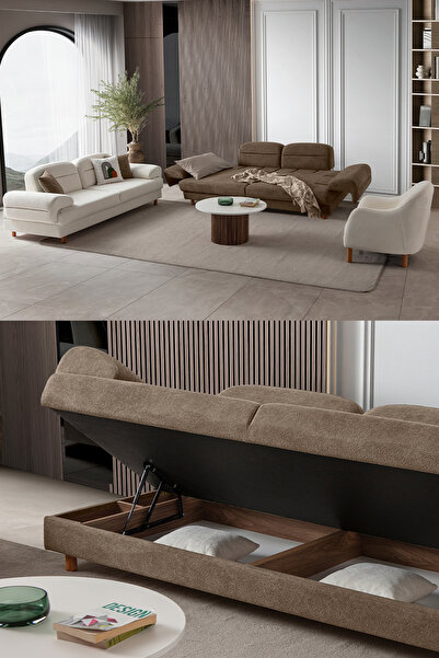 Eymense Lizbon Yataklı Sandıklı Koltuk Takımı 3+3+1 Kahverengi