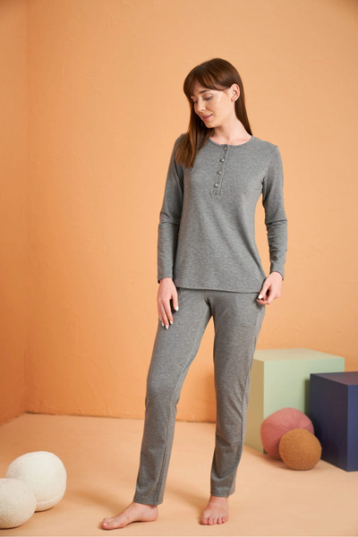 Kocabey Women's Placket Pajama Set