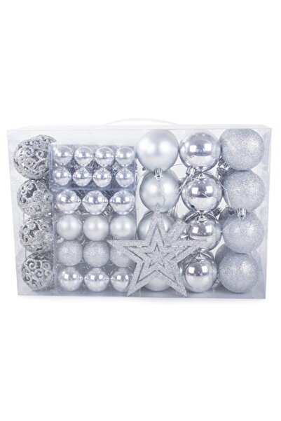 OEM Set of 100 Christmas baubles, various sizes and designs, silver