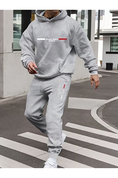ship master Paris Printed Men's Hooded Sweatshirt and Jogger Tracksuit Set |   Casual Street & Sport Style