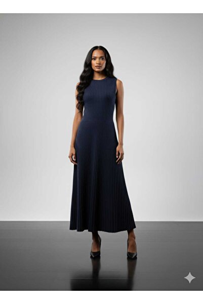 MELLY MORE KOLSUZ TRİKO ELBİSE LACİVERT