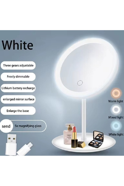 Flash Bazaar Pinterest LED Işıklı Makyaj Aynası 3 Mod Işıklı Şarjlı Masa Üstü ve Dokunmatik