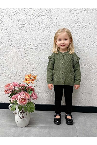 Gocoland Patterned Knit Design Ruffle Detail on the Shoulder Knitwear Cardigan