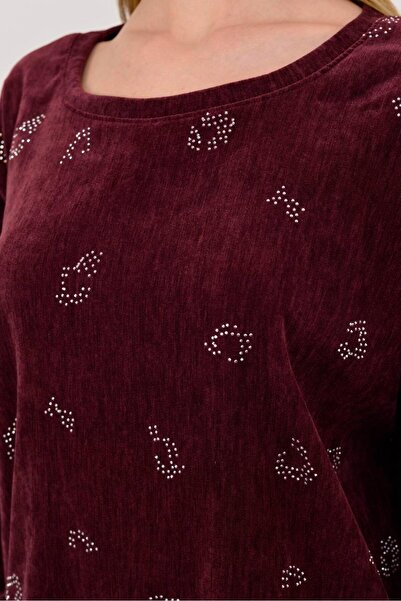 Park Moda 25584 Stone Embroidered Taupe Velvet Blouse