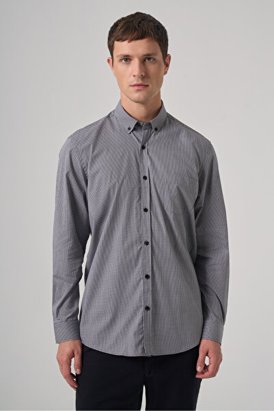 Morven Men's Black Cotton Trend Pitikareli Regular Fit Buttoned Collar Shirt