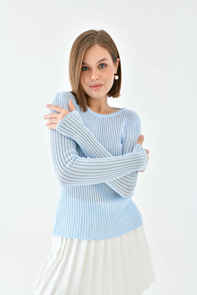 Park Karon Women's Crew Neck Slim Fit Ribbed Knit Knitwear Sweater