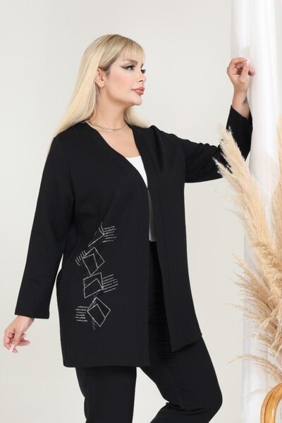 sinemisxxl Steel Fabric Stone Detailed Black Jacket