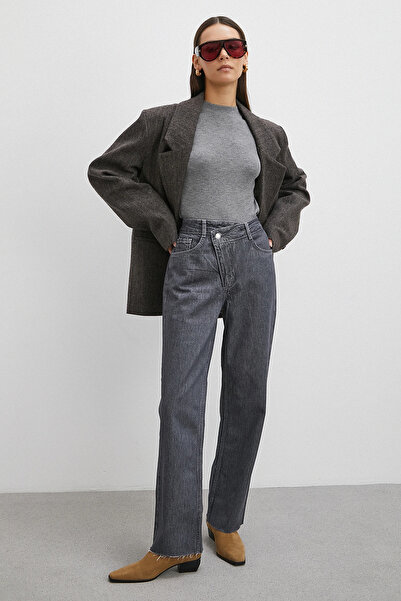 Never more Cross Zippered Raw Hem Button Jean Smoked